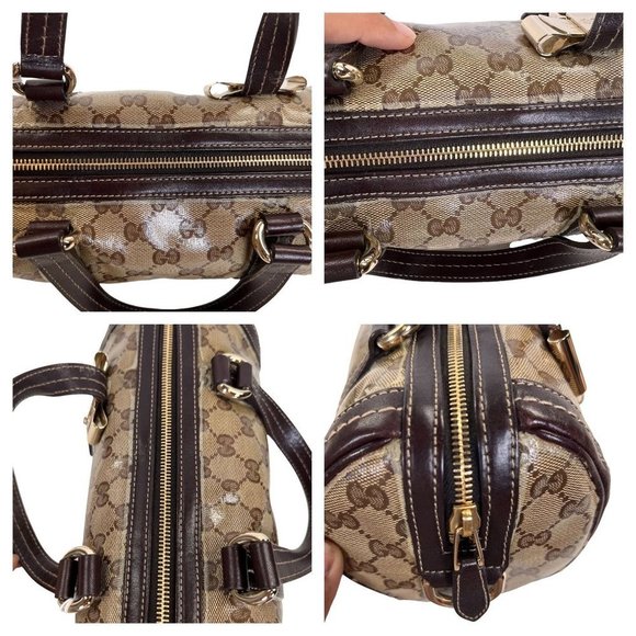 Authentic Gucci Satchel Bag Brown PVC Used GG Handbag Vintage - Picture 9 of 13